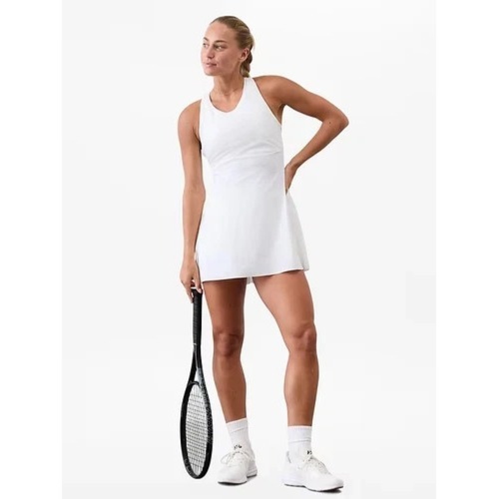 Athleta Womens Sz Small Match Point Pleated Tennis Dress White Tennis Pickleball